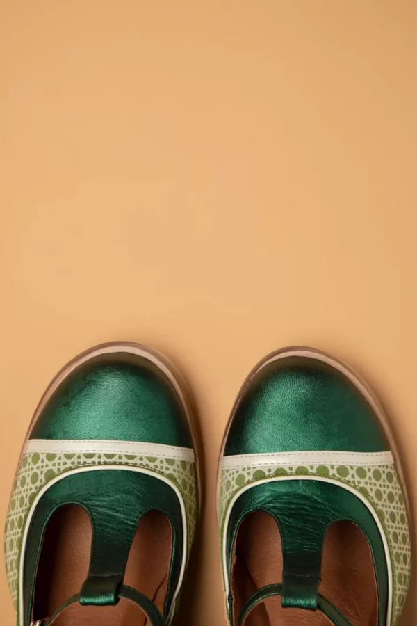 Amelie Lederen T-Strap Pumps In Groen-Nemonic Sale