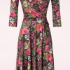 Aria Floral Bird Print Swing Jurk In Zwart-Vintage Chic for Topvintage Sale