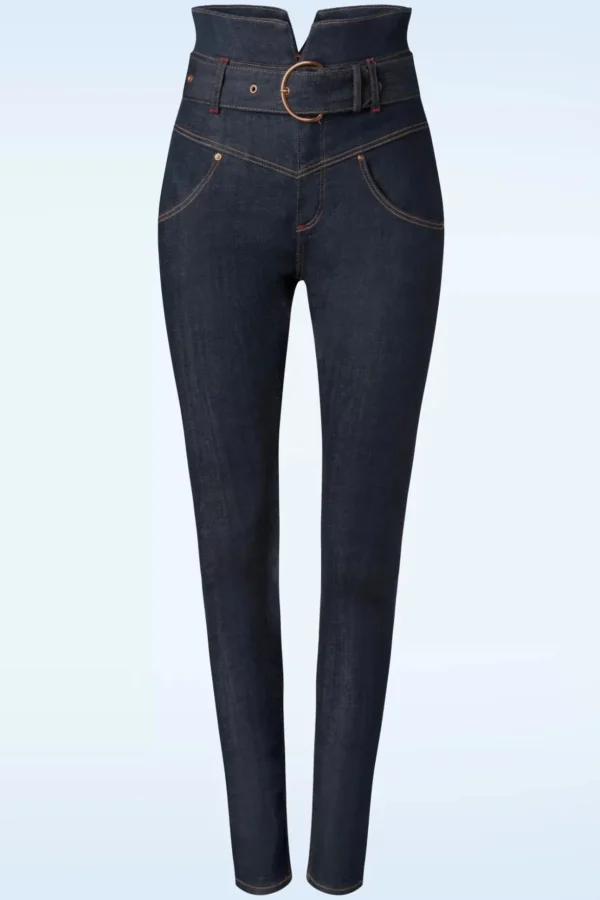 Babe Skinny Jeans Met Hoge Taille In Donkerblauw-Rock-a-Booty Hot