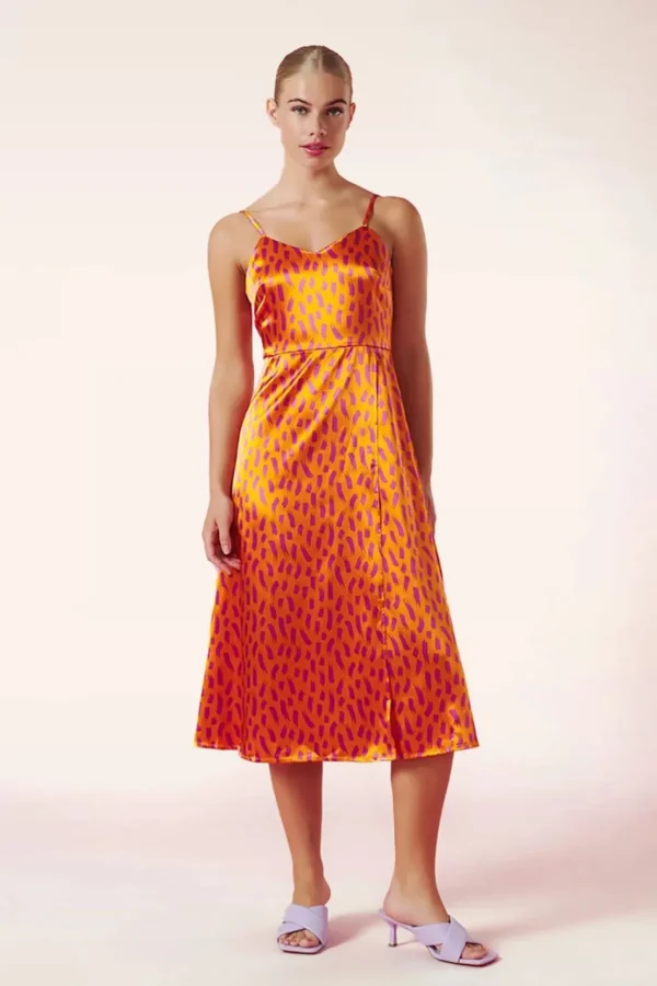 Bella Midi Jurk In Oranje-Minueto Discount