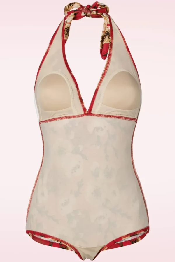 Blossom One Piece Halterbadpak In Rood-Bettie Page Swimwear Sale