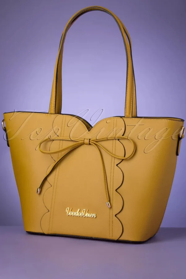 Bow Front Geschulpte Shopper Tas Mosterd Geel-Vixen Store