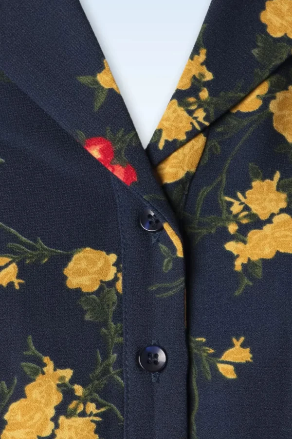 Caterina Bloom Shirt In Marineblauw-Collectif Clothing Outlet