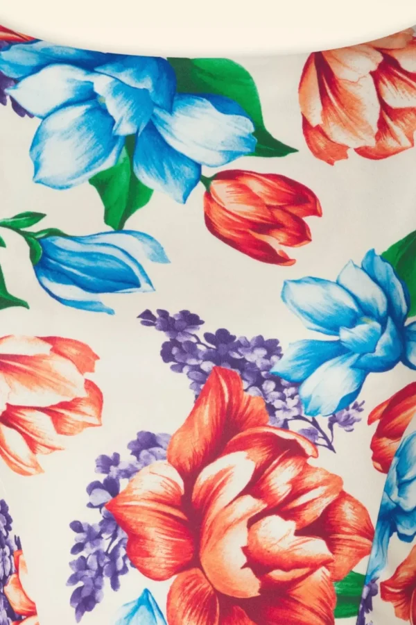 Cindi Floral Swing Jurk In Creme-Vintage Chic for Topvintage Cheap