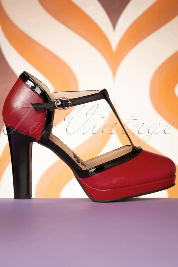 Country Rose Pumps In Rood-Banned Retro Hot