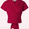 Darla Wikkelblouse Met Korte Mouwen In Rood-Rock N Romance Sale