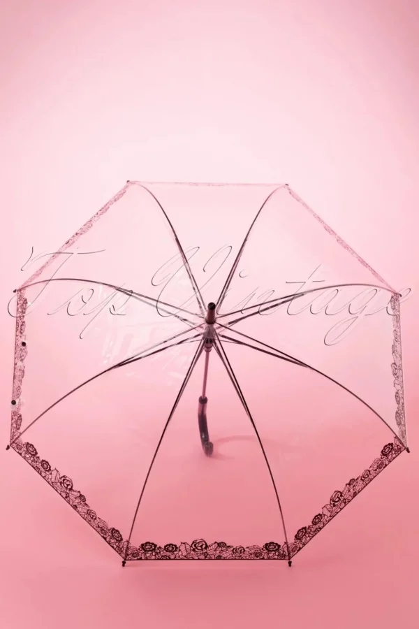 Dentelle Flower Transparante Koepelparaplu In Zwart-So Rainy Best