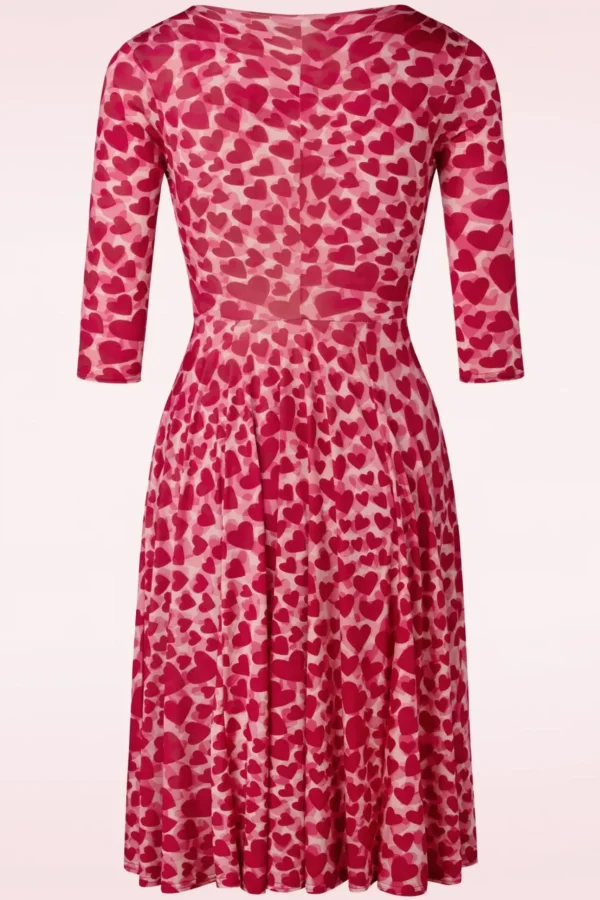 Ditsy Heart Swingjurk In Rood En Roze-Vintage Chic for Topvintage Outlet