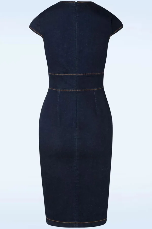 Dorothy Pencil Jurk In Blauw-Rock-a-Booty Shop