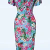 Dory Tropical Pencil Jurk In Blauw-Vintage Chic for Topvintage Fashion