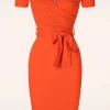 Evie Pencil Jurk In Oranje-Vintage Chic for Topvintage Online