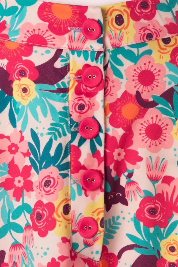 Floral Cat Flare Rok In Multi-Vixen Hot