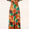 Freya Maxi Jurk Met Bladprint In Ornaje-Vintage Chic for Topvintage Store