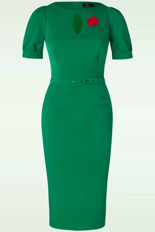 Graziella Pencil Jurk In Groen-Vintage Diva Cheap