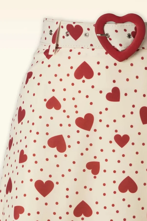 Heart Polka Dot Midi Rok In Creme-Vixen New