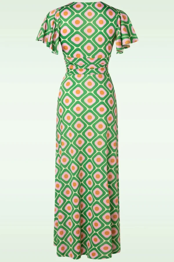 Indy Maxi Jurk Geo Print In Groen-Vintage Chic for Topvintage Store