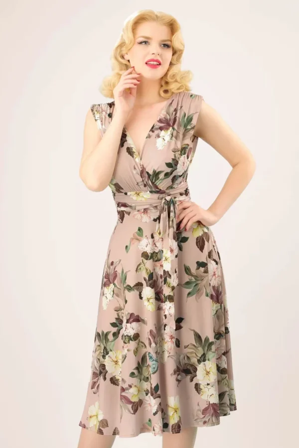Jane Bloemen Midi-Jurk In Lichtroze-Vintage Chic for Topvintage Store