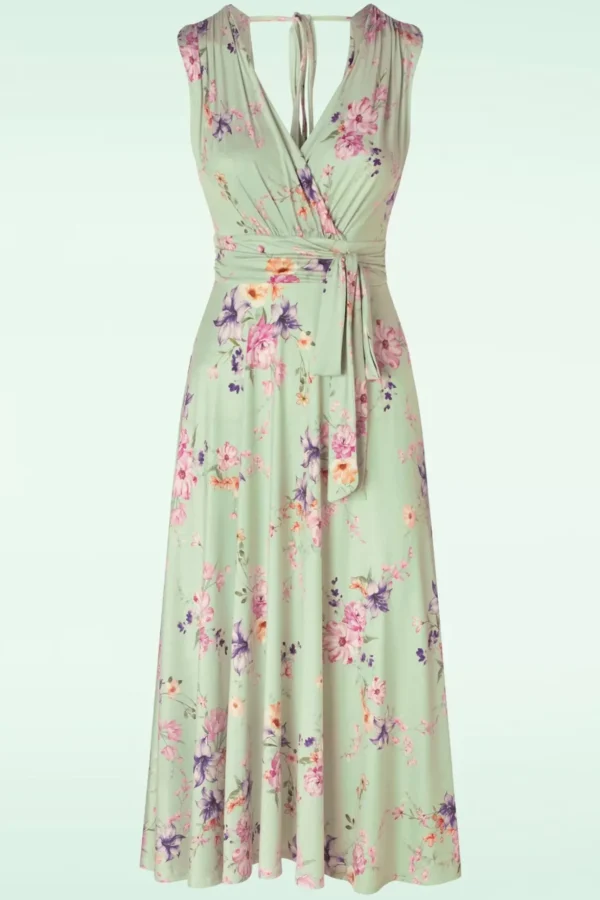 Jane Floral Swing Jurk In Licht Groen-Vintage Chic for Topvintage Hot