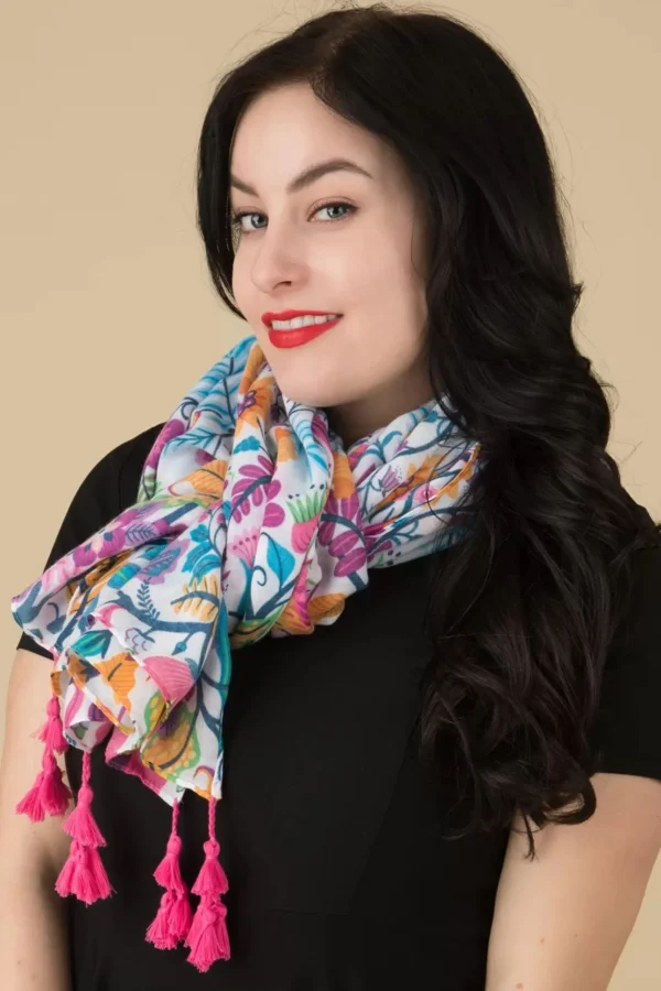 Jenny Floral Sjaal In Wit En Multi-Smashed Lemon Store