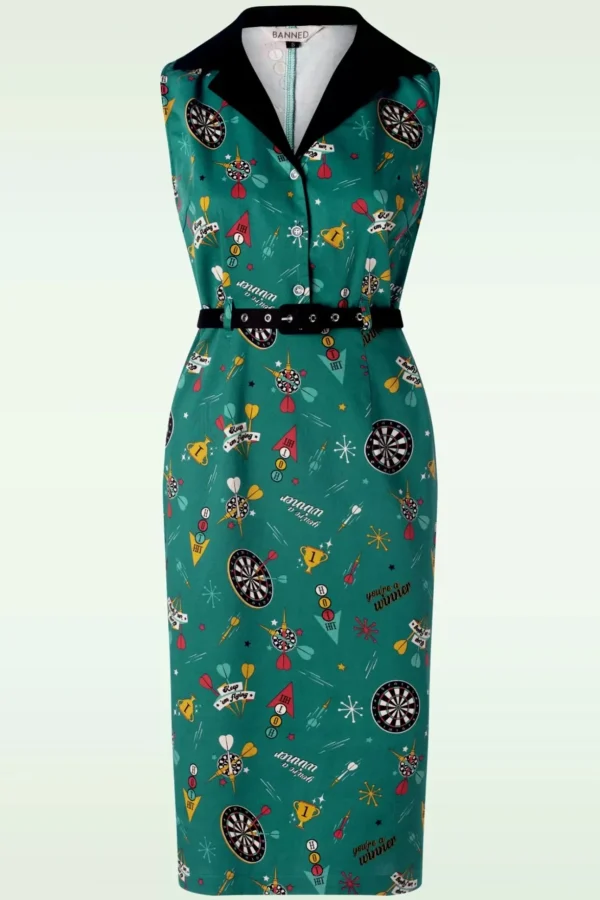 Keep Em Flying Pencil Jurk In Teal-Banned Retro Online