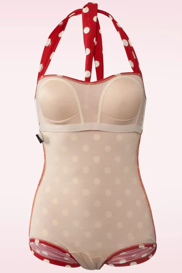 Klassiek Badpak Met Polkadots In Rood En Wit-Esther Williams Cheap
