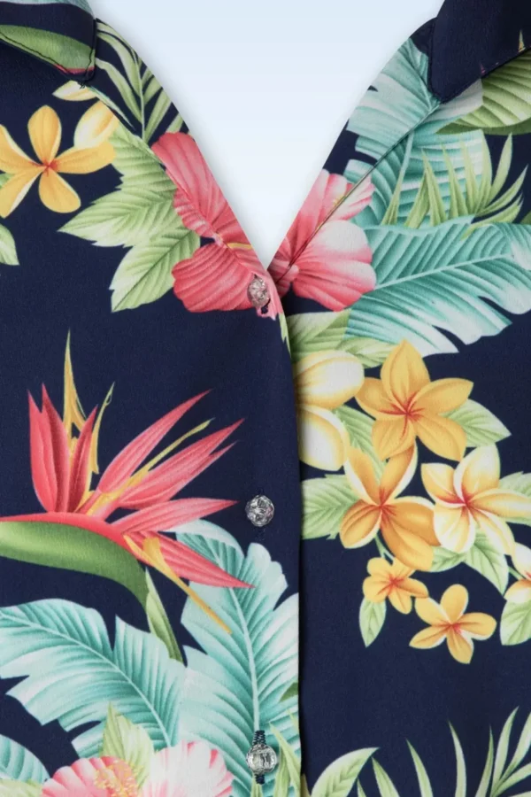 Maria Tuck In Or Tie Up Blouse In Honolulu Marineblauw-Rock N Romance Shop