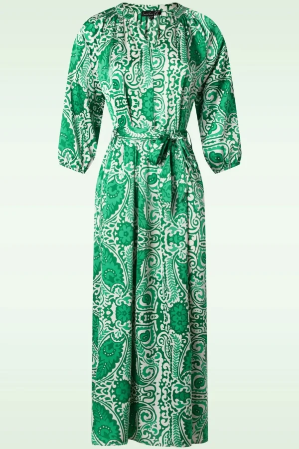 Myra Maxi Jurk In Gebroken Wit En Groen-Smashed Lemon Clearance