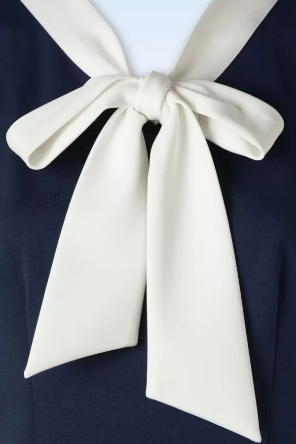 Nautical Sleeveless Bow Jurk In Marineblauw-Vixen Cheap