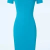 Rachel Pencil Jurk In Aqua Blauw-Vintage Chic for Topvintage Best Sale