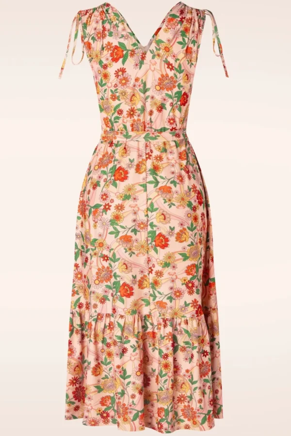 Rainbow Floral Flare Jurk In Licht Roze-Vixen Sale