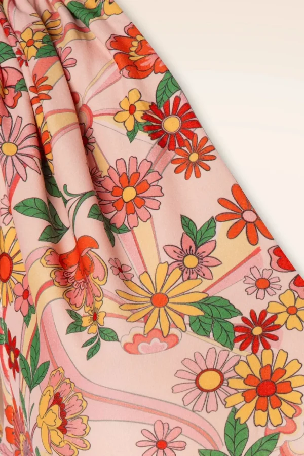 Rainbow Floral Flare Jurk In Licht Roze-Vixen Sale