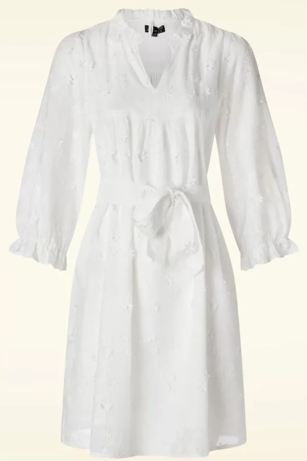 Ruth Geborduurde Jurk In Wit-Smashed Lemon Cheap