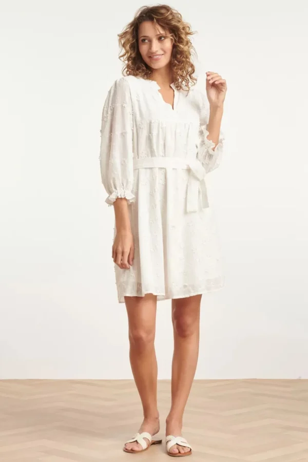 Ruth Geborduurde Jurk In Wit-Smashed Lemon Cheap