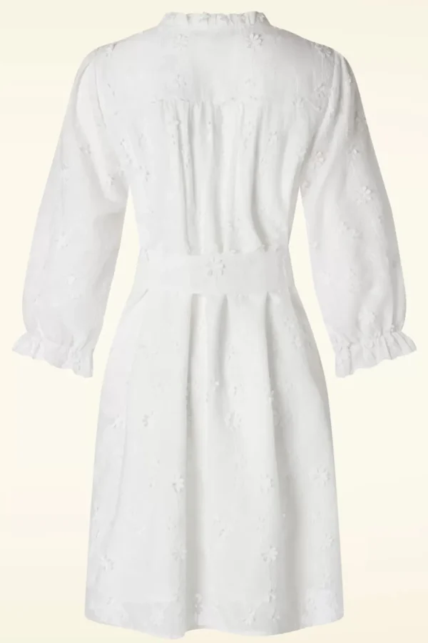 Ruth Geborduurde Jurk In Wit-Smashed Lemon Cheap