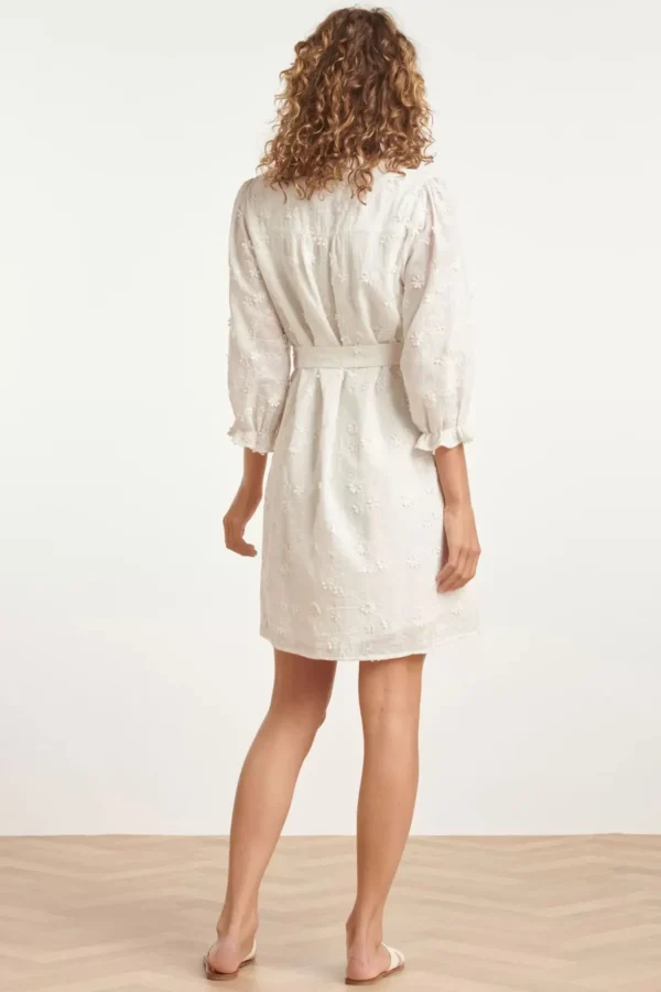 Ruth Geborduurde Jurk In Wit-Smashed Lemon Cheap