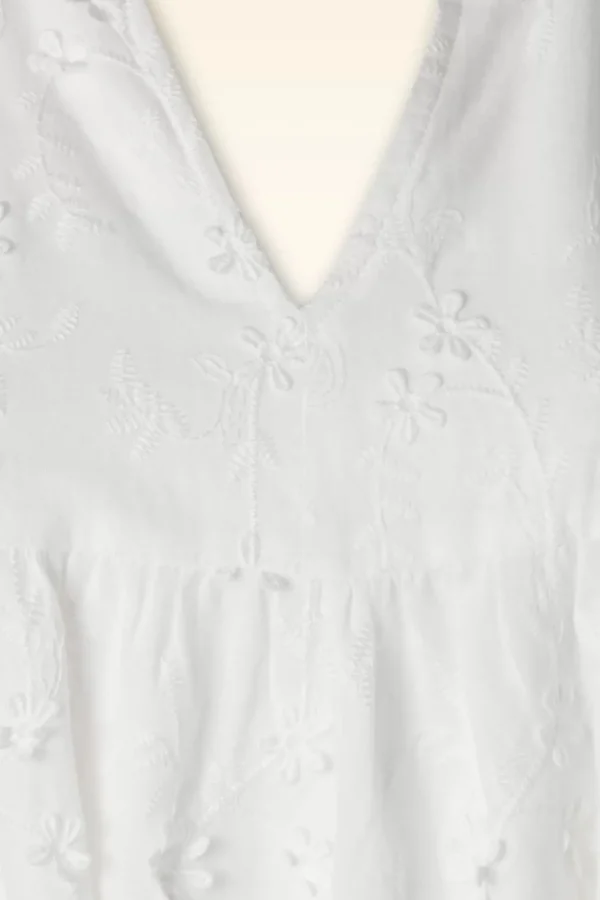 Ruth Geborduurde Jurk In Wit-Smashed Lemon Cheap