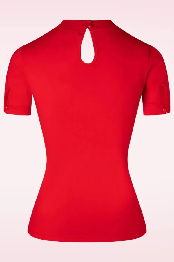 Sandy Loves Danny Top In Rood-Banned Retro Fashion