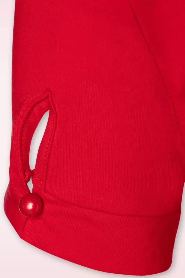 Sandy Loves Danny Top In Rood-Banned Retro Fashion