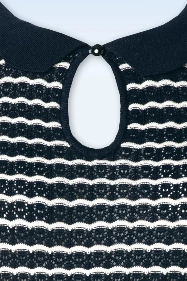 Scallop Stripe Top In Marineblauw-Vixen Best