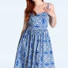 Sicily Swing Jurk In Blauw En Wit-Bunny Sale