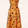 Sunflower Print Midi Jurk In Oranje-Vixen Cheap