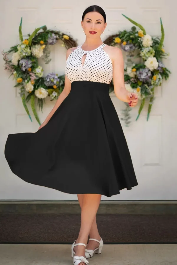 The Maria Grazia Swing Jurk In Zwart En Wit-Vintage Diva Fashion