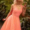 Topvintage Exclusive ~ Bettie Polka Dot Swing Jurk In Oranje-Topvintage Boutique Collection Clearance