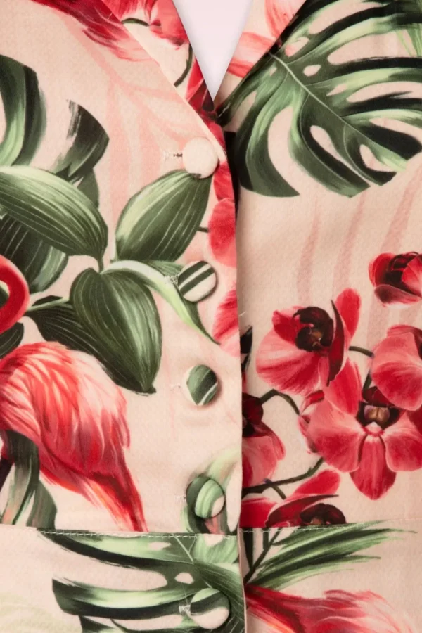 Tropische Flamingo Button Up Playsuit In Licht Roze-Vixen Cheap