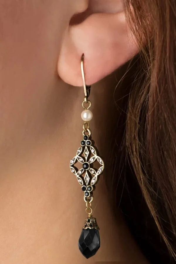 Victoriaanse Filigraan Oorbellen In Zwart-Lovely Online