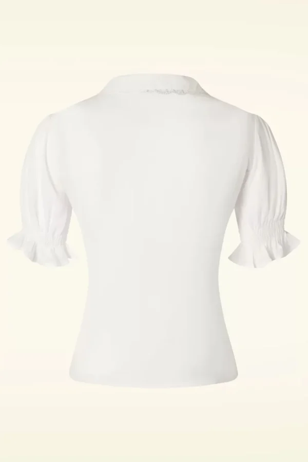 Vintage Geborduurde Bloemenblouse In Wit-Vixen Shop