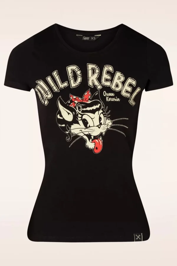 Wild Rebel T-Shirt In Zwart-Queen Kerosin Cheap